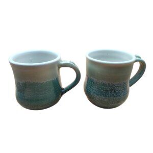 Handcrafted Ceramic Coffee Mugs With Green Gradient Glaze-Set of 2